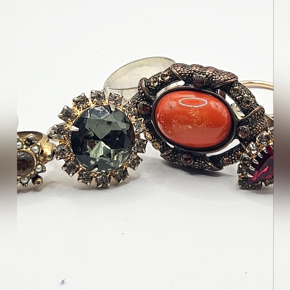 Vintage Ring Mix Variety Retro Pearl   Rhinestone Gem Gold Silver Adjustable 5-8 - Picture 8 of 16